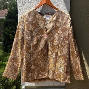 Sag Harbor Petite Gold Paisley Brocade Jacket EUC